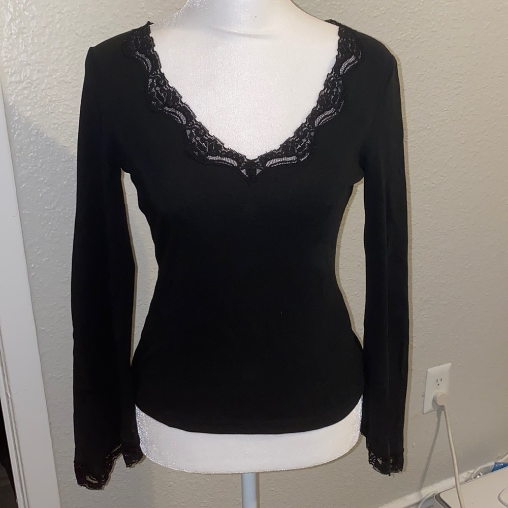 Long sleeve flutter sleeves with lace trim